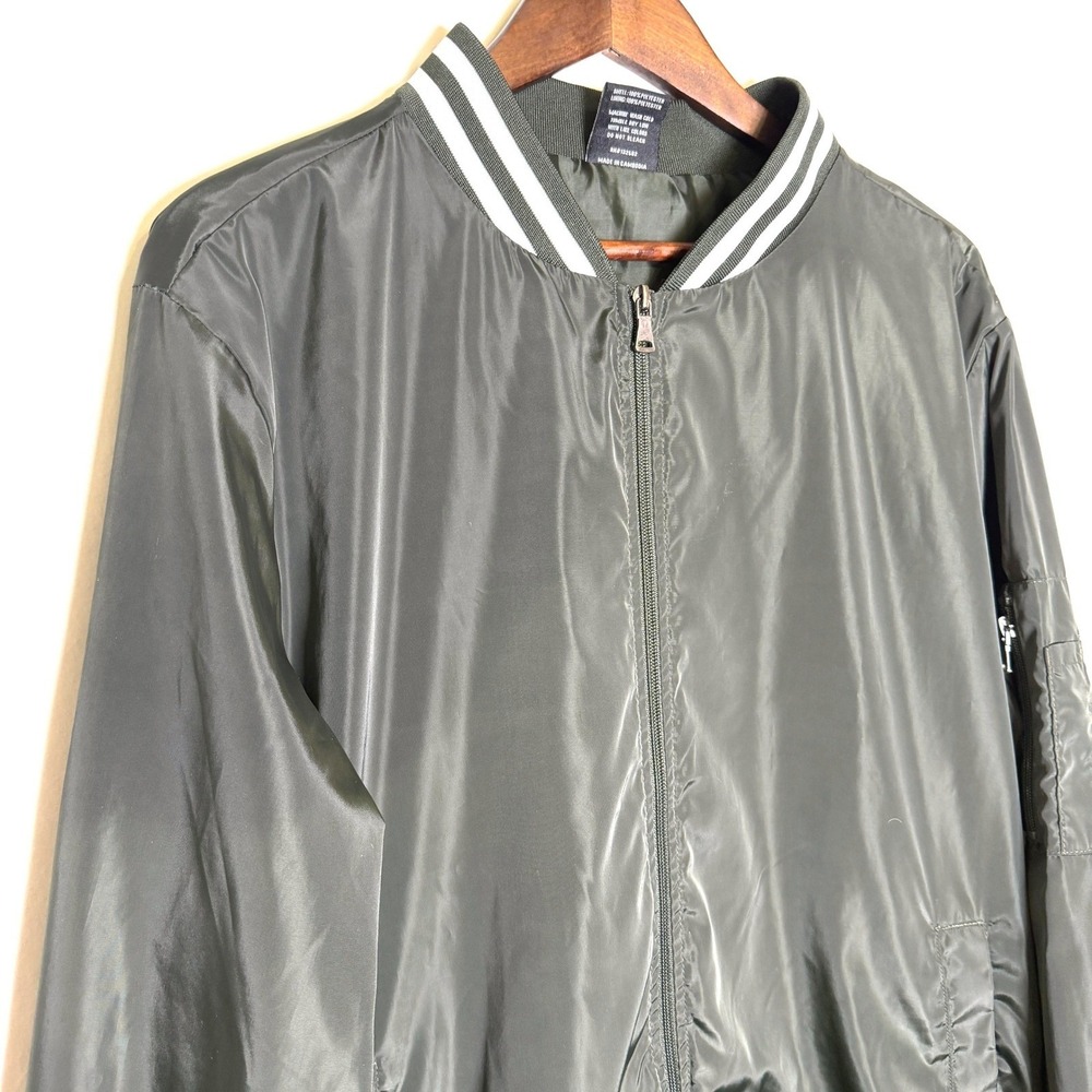Original Deluxe Supply Mens Bomber Jacket Olive Green Stripe Trim Size Large